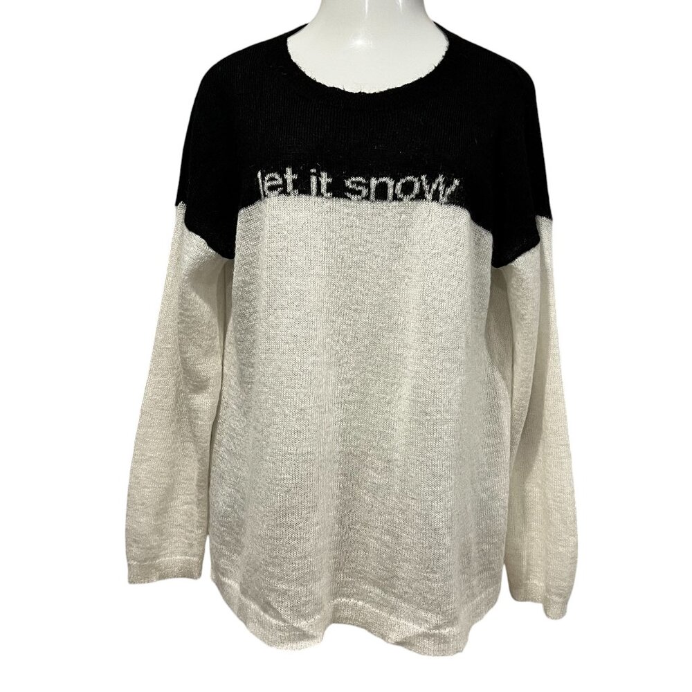 Sundance Let It Snow Lightweight Mohair Crew Sweater, Black Ivory XL